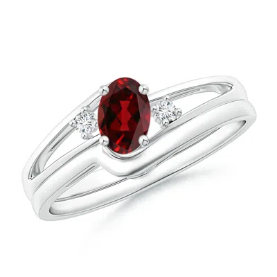 Angara Split Shank Garnet Engagement Ring With Wedding Ring In Red