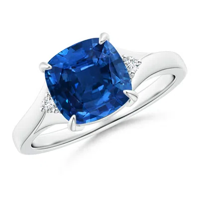 Angara Split Shank Gia Certified Cushion Sapphire Solitaire Ring In Metallic