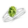 Angara Split Shank Peridot Engagement Ring With Wedding Ring In White Gold/yellowish Green