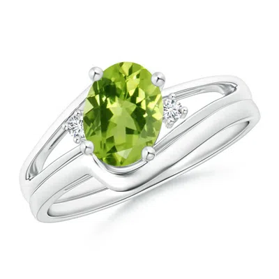 Angara Split Shank Peridot Engagement Ring With Wedding Ring In Green