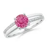 Angara Split Shank Pink Sapphire Solitaire Ring With Diamond Accents In White Gold/medium Pink