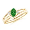 Angara Split Shank Tsavorite Engagement Ring With Wedding Ring In Yellow Gold/bright Deep Green