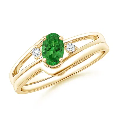 Angara Split Shank Tsavorite Engagement Ring With Wedding Ring In Green