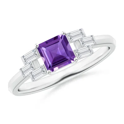 Angara Square Amethyst & Baguette Diamond Rectangle Link Ring In Purple