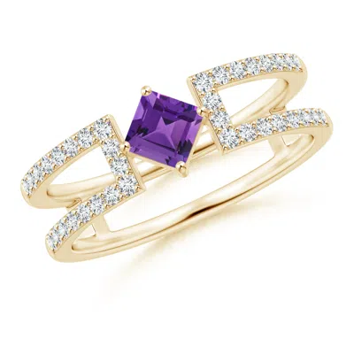 Angara Square Amethyst Parallel Split Shank Ring With Accents In Purple