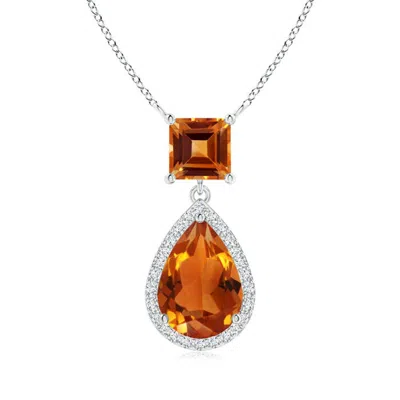 Angara Square And Pear Citrine Pendant With Diamond Halo In Metallic