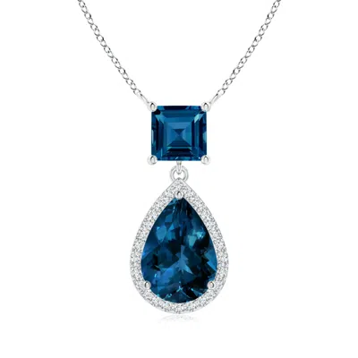 Angara Square And Pear London Blue Topaz Pendant With Diamond Halo In Metallic