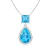 Angara Square And Pear Swiss Blue Topaz Pendant With Diamond Halo In White Gold/light Swiss Blue