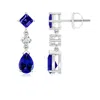Angara Square And Pear Tanzanite Drop Earrings With Diamond In Platinum/deep Rich Violet Blue