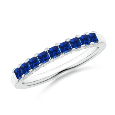 Angara Square Blue Sapphire Semi Eternity Classic Wedding Ring