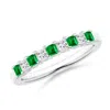 Angara Square Emerald And Princess Diamond Semi Eternity Classic Wedding Ring In White Gold/rich Medium Green