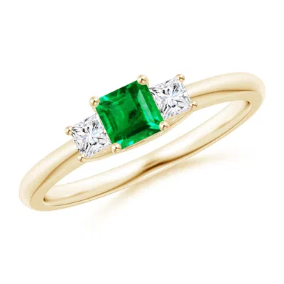Angara Square Emerald And Princess Diamond Three Stone Engagement Ring In Gold