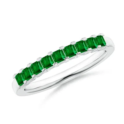Angara Square Emerald Semi Eternity Classic Wedding Ring In Green
