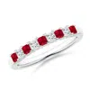 Angara Square Ruby And Princess Diamond Semi Eternity Classic Wedding Ring In White Gold/medium Red