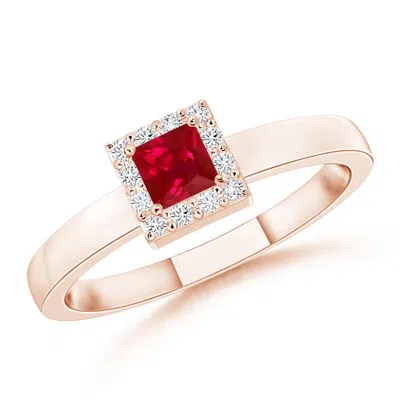 Angara Square Ruby Halo Promise Ring With Diamonds