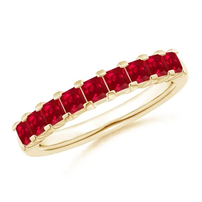 Angara Square Ruby Semi Eternity Classic Wedding Ring In Red