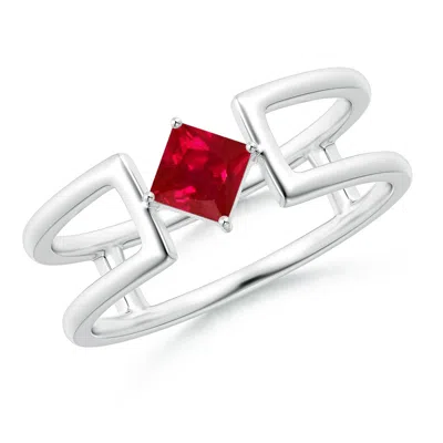 Angara Square Ruby Solitaire Parallel Split Shank Ring In Metallic