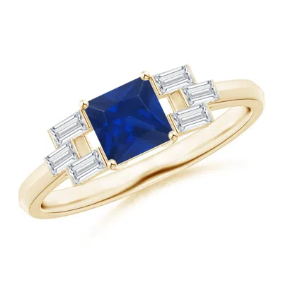 Angara Square Sapphire & Baguette Diamond Rectangle Link Ring In Blue