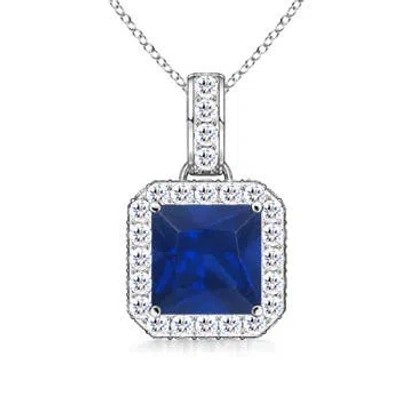 Angara Square Sapphire And Diamond Halo Pendant In Metallic