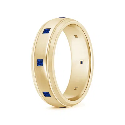 Angara Square Sapphire Low Dome Comfort Fit Wedding Ring For Him In Yellow Gold/deep Rich Blue