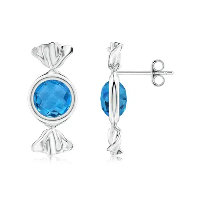 Angara Sweet Treats Round Swiss Blue Topaz Candy Stud Earrings