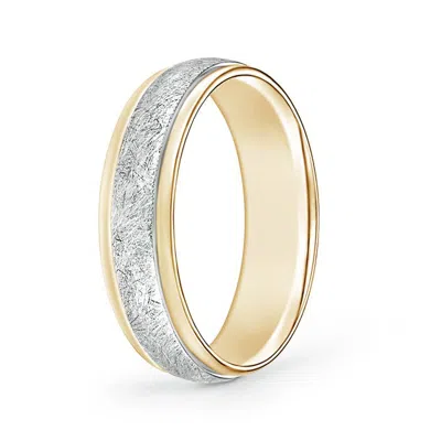 Angara Swirl Finish Comfort Fit Wedding Band In White & Yellow Gold