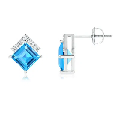 Angara Swiss Blue Topaz And Diamond Chevron Stud Earrings In Metallic