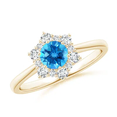 Angara Swiss Blue Topaz And Diamond Floral Halo Engagement Ring