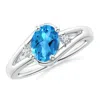 Angara Swiss Blue Topaz And Diamond Split Shank Ring In White Gold/swiss Blue
