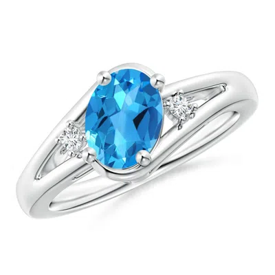 Angara Swiss Blue Topaz And Diamond Split Shank Ring In White
