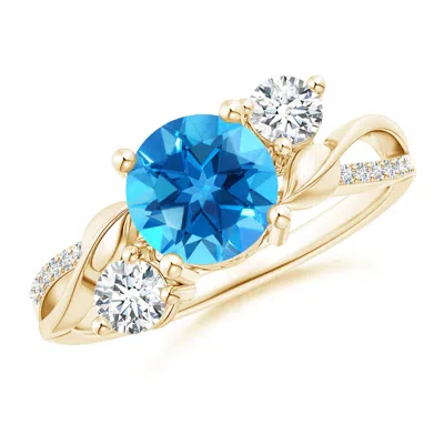 Angara Swiss Blue Topaz And Diamond Twisted Vine Ring In Gold