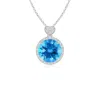 Angara Swiss Blue Topaz Halo Pendant With Diamond Heart Motif In White Gold/swiss Blue