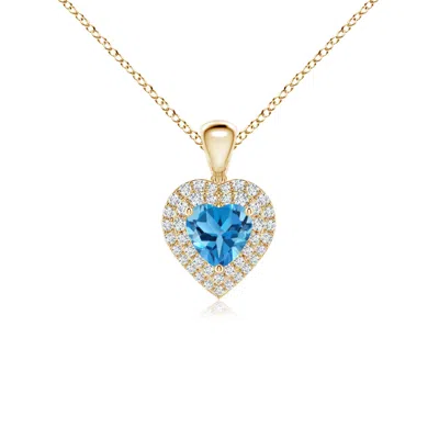 Angara Swiss Blue Topaz Heart Pendant With Diamond Double Halo In Gold