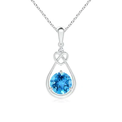 Angara Swiss Blue Topaz Knotted Heart Pendant With Diamond