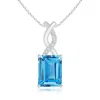 Angara Swiss Blue Topaz Pendant With Diamond Entwined Bale In White Gold/swiss Blue