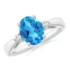 Angara Swiss Blue Topaz Reverse Tapered Shank Ring With Diamonds In White Gold/swiss Blue