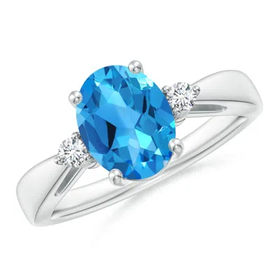 Angara Swiss Blue Topaz Reverse Tapered Shank Ring With Diamonds In Metallic