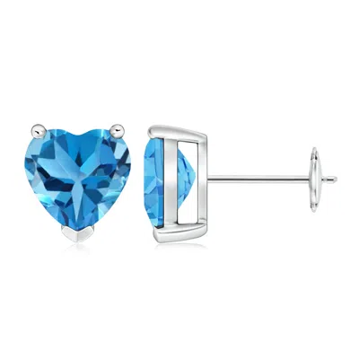 Angara Swiss Blue Topaz Solitaire Heart Stud Earrings