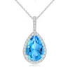 Angara Swiss Blue Topaz Teardrop Pendant With Diamond Halo In White Gold/swiss Blue