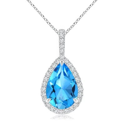 Angara Swiss Blue Topaz Teardrop Pendant With Diamond Halo In Metallic