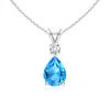 Angara Swiss Blue Topaz Teardrop Pendant With Diamond In White Gold/swiss Blue