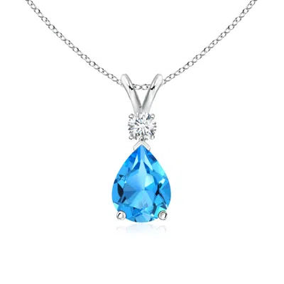 Angara Swiss Blue Topaz Teardrop Pendant With Diamond In Metallic