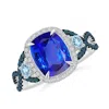 Angara Tanzanite And Aquamarine Crossover Ring With Diamond Halo In White Gold/rich Violet Blue
