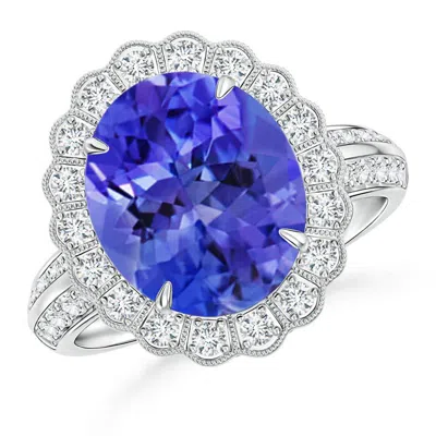 Angara Tanzanite Cocktail Ring With Diamond Floral Halo In Metallic