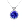 Angara Tanzanite Halo Pendant With Diamond Heart Motif In White Gold/rich Violet Blue