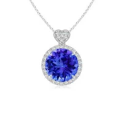 Angara Tanzanite Halo Pendant With Diamond Heart Motif In Blue