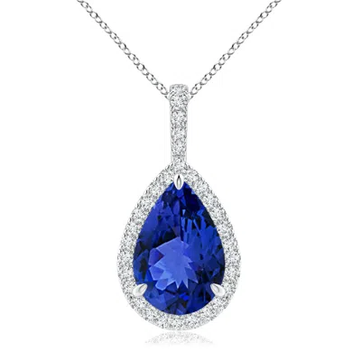 Angara Tanzanite Teardrop Pendant With Diamond Halo In Metallic
