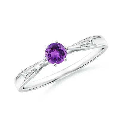 Angara Tapered Shank Amethyst Solitaire Ring With Diamonds In Metallic