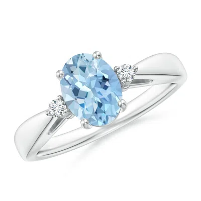 Angara Tapered Shank Aquamarine Solitaire Ring With Diamond Accents In Metallic