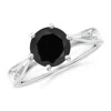 Angara Tapered Shank Black Onyx Solitaire Ring With Diamonds In White Gold/black